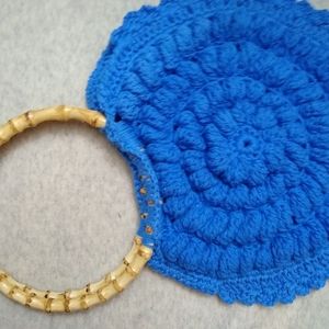 Blue flower bag, Handmade crochet